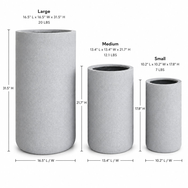 Ensemble de 3 grands pots de fleurs d'intérieur / extérieur en polystone, gris, Gris