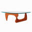 Table basse abstraite à plateau triangulaire de qualité supérieure de 51 po de style Mid-Century avec base en bois massif-1836814885