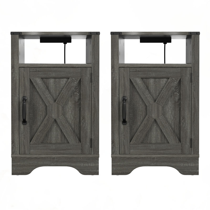 Wooden Rustic End Table 2 Sets, Dark Gray