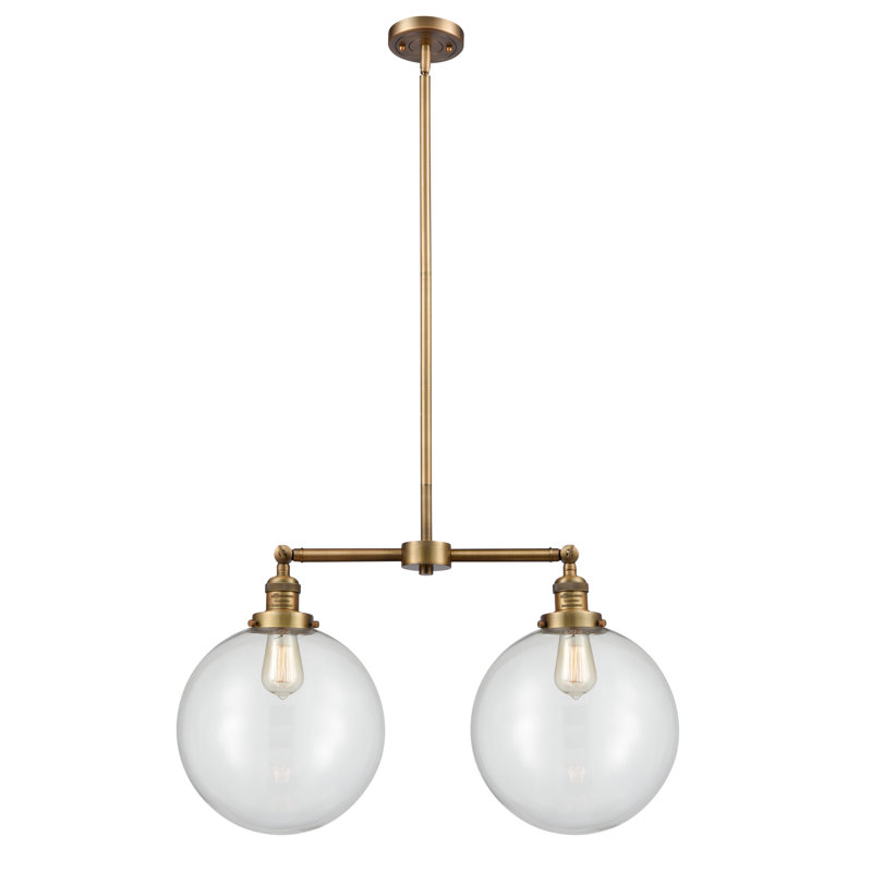 2 - Light Kitchen Island Pendant, Seedy, Brushed Brass