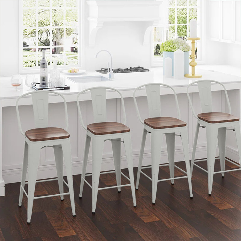 Tabouret de bar et de comptoir Rosenberry, Blanc cassé / blanc, Tabouret de comptoir (siège d'une hauteur de 26 p