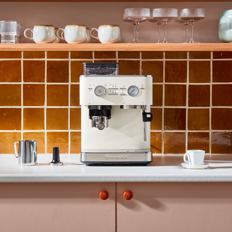 KitchenAid Semi Automatic Espresso Machine with Burr Grinder, KES6551, Porcelain White
