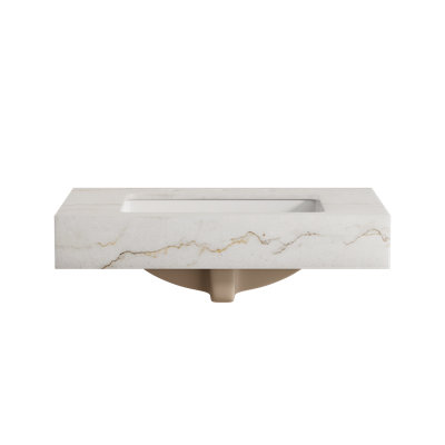 Comptoir LULA 30 po avec bordure en marbre blanc naturel, lavabo encastré en céramique avec 3 trous pour robinetterie, sans robinetterie ni meuble, blanc