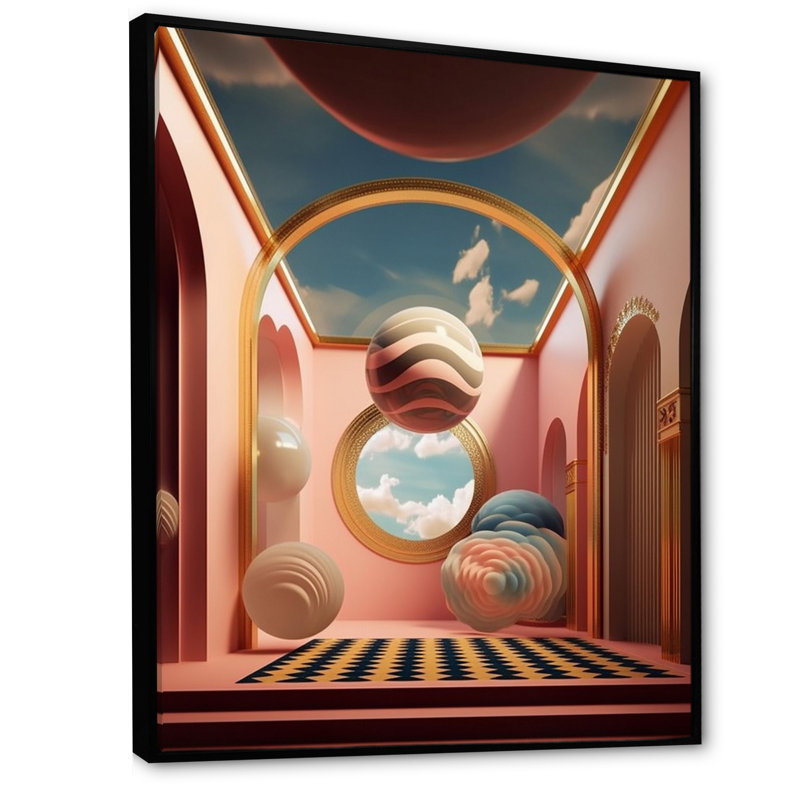 «Futur Folklore Minimal Retro Architecture I», reproduction sur toile, H 44 po x l 34 po x P 1,5 po, Cadre flottant noir