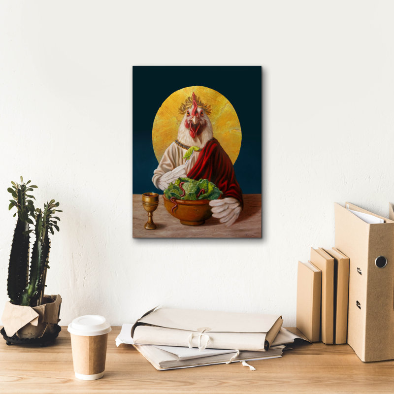 «Chickin Caesar» par Lucia Heffernan, H 16 po x l 12 po x P 0,75 po