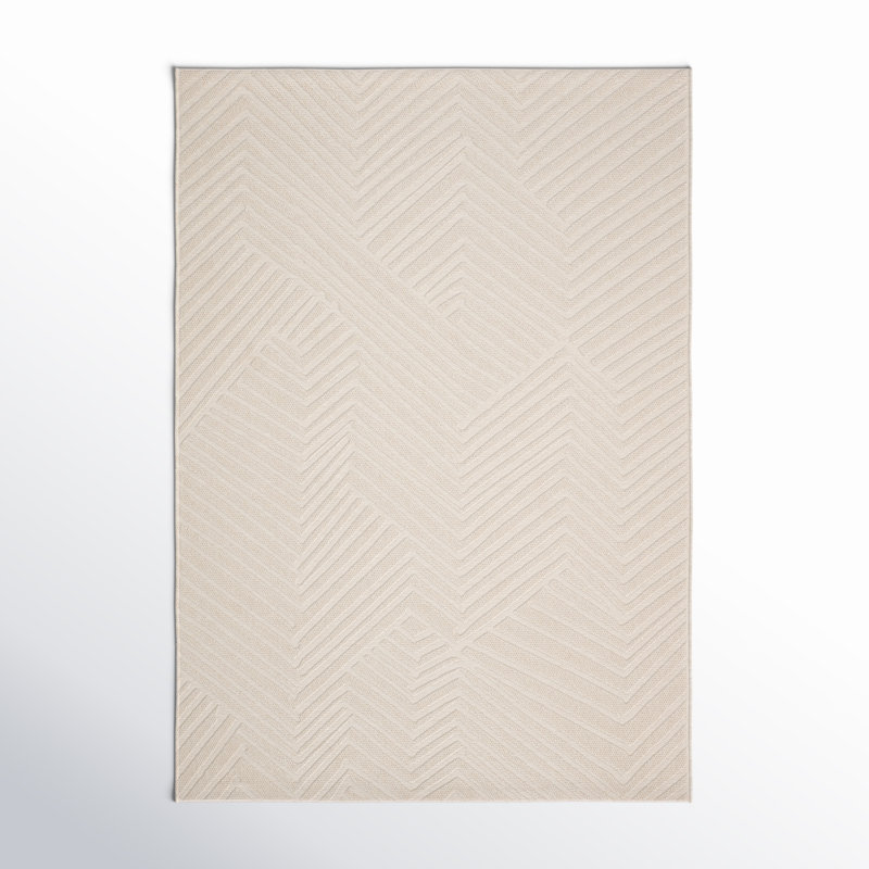 Cream Flat Woven Reversible Wool and Synthetic Area Rug 4' x 5'7"