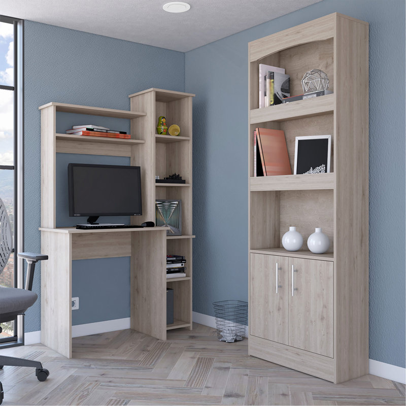 Ensemble de bureau 2 pièces, bibliothèque Dozan + bureau Aramis, gris clair