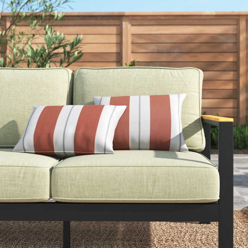 Deana Striped Sunbrella® Outdoor Reversible Throw Pillow, Blue/White, 12" H x 24" W
