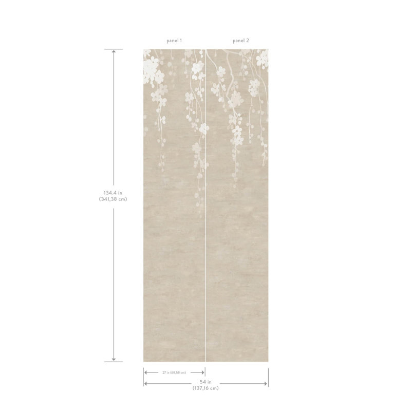 Murale fleurs de sakura, Beige