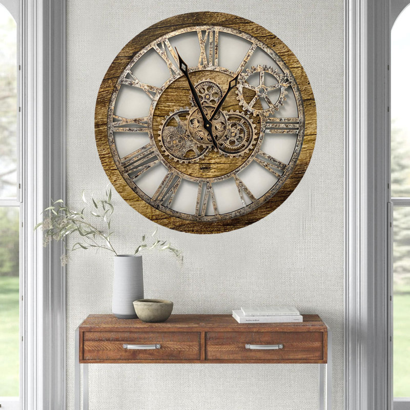 Solid Wood Wall Clock, Gold Antique