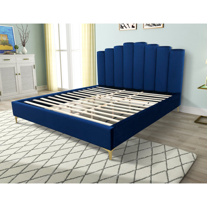 Jochelle Upholstered Metal Platform Bed, Queen, Blue