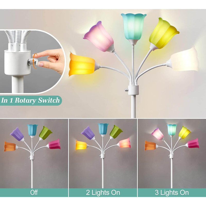Multi Head Modern Tall Lamp with Adjustable Gooseneck Standing Lamps Led Tall,LampBulb Not Included, White