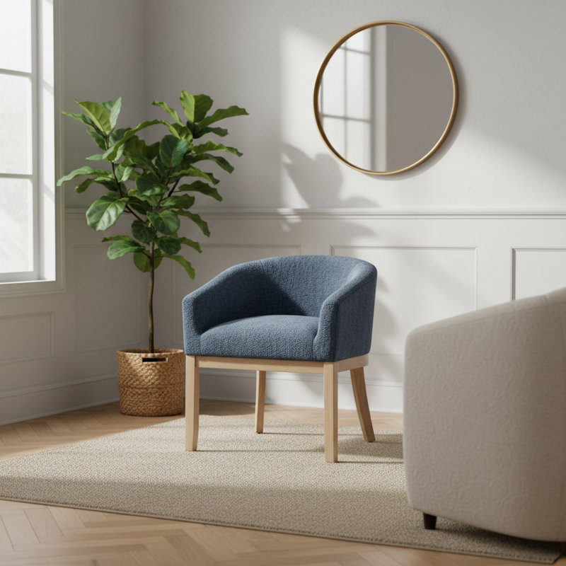 Chaise de salle à manger rembourrée moderne avec structure en bois massif et tissu chenille de couleur bleu classique
