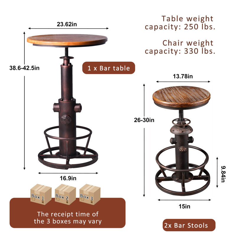 Jermeshia 2 - Person Pine Pedestal Dining Set, Copper, Copper/Brown