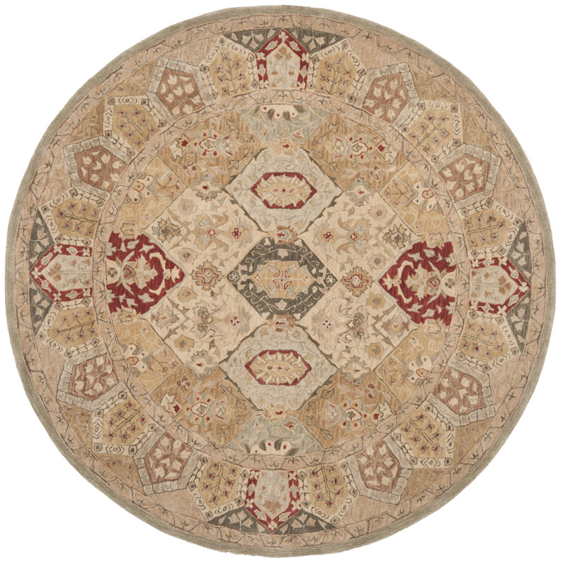 Breckan Oriental Handmade Tufted Wool Area Rug in Beige/Multi, Round 8'