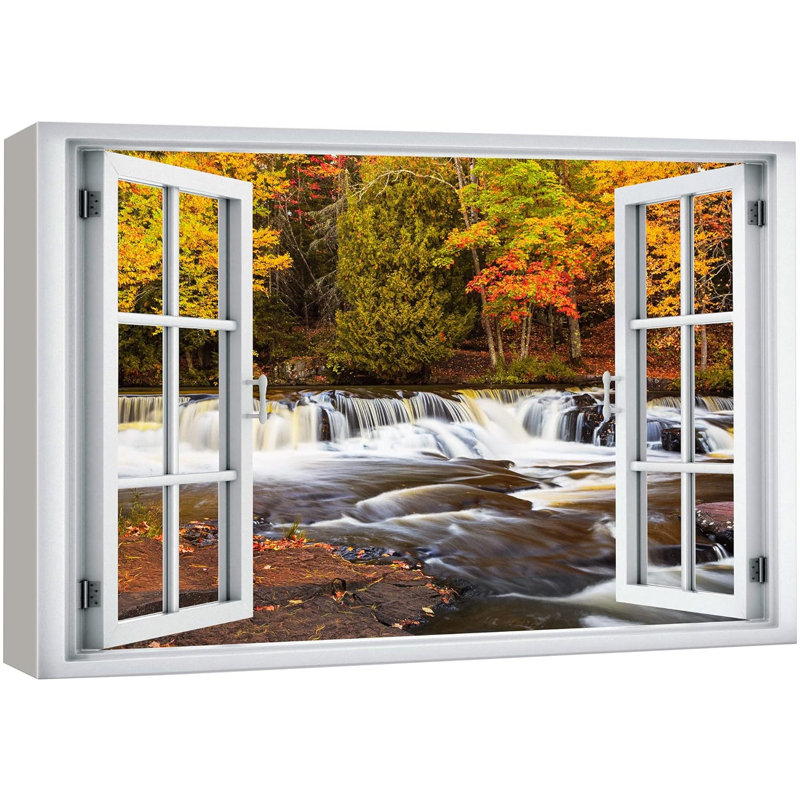 Automne, automne, «Window View Autumn Fall Forest Waterfall Rapids Nature Images Scenic Landscape» sur toile