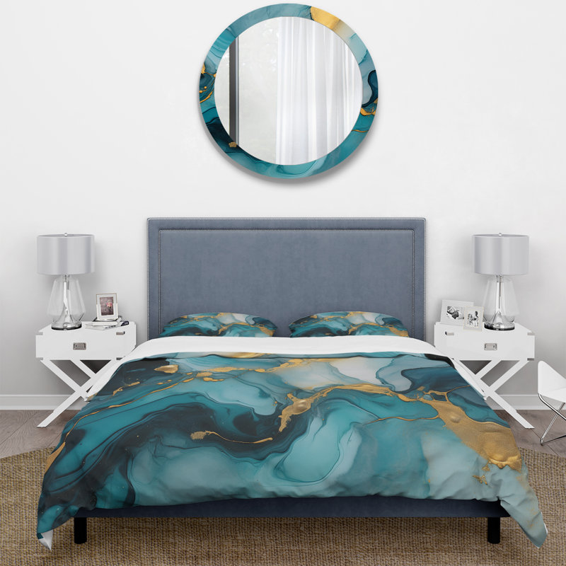 Ensemble de housse de couette Turquoise Gold Infusé Marble II - Fractals, Housse de couette simple et deux taies décorative