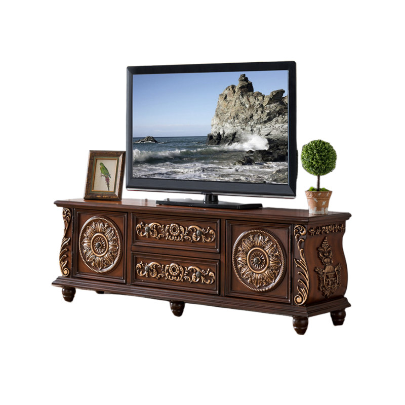 Vintage Carved Solid Wood TV Cabinet TV Stand for TVs up to 65", Brown