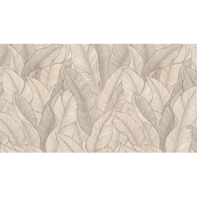 Murale feuilles et papier peint moderne beige