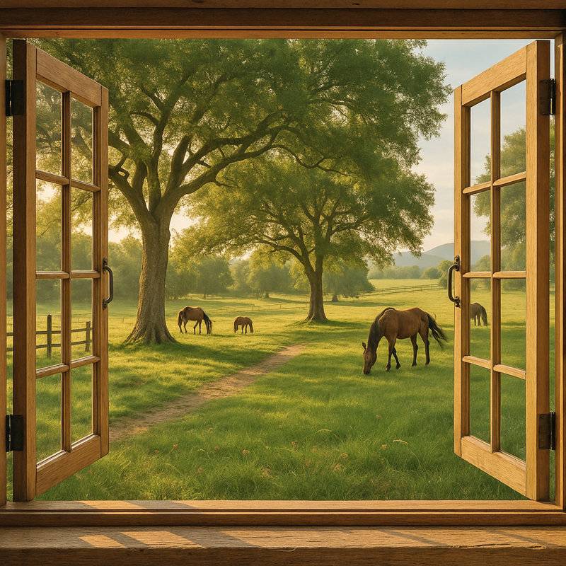 «Morning Meadow - Chevaux broutant, art mural sur toile
