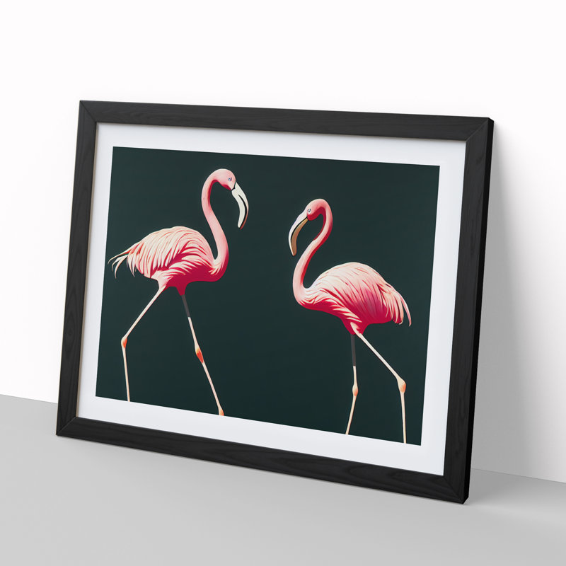 Shining Flamingos - Single Picture Frame Print, Black, 46cm H x 64cm W x 2cm D