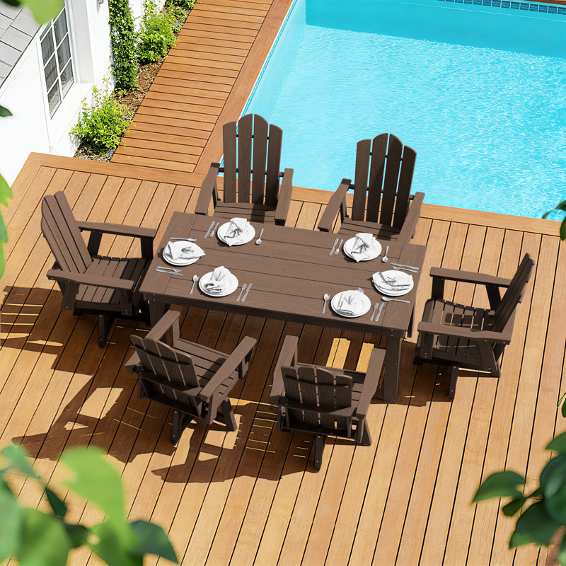 Chaise Adirondack pivotante en plastique brun en PEHD (ensemble de 6), Brun