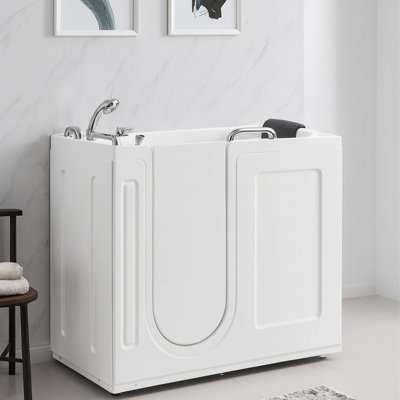 53 po. Baignoire à accès rapide en acrylique pour personnes âgées 53 po. Baignoire pour fauteuil roulant avec thérapie double 10 jets tourbillon à remplissage rapide et siège en acrylique blanc