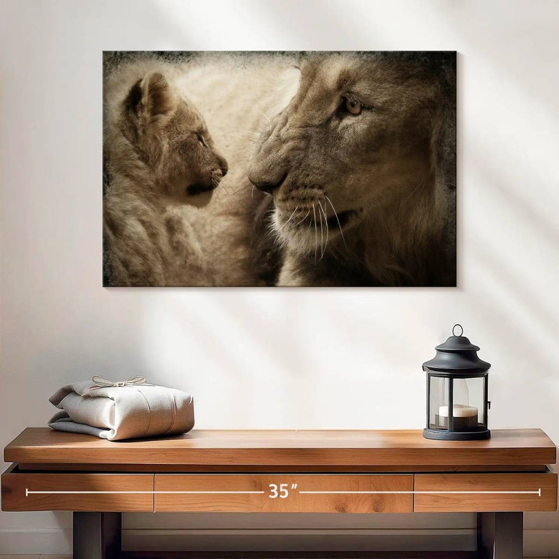 Lion et son ourson, H 16 po x l 24 po