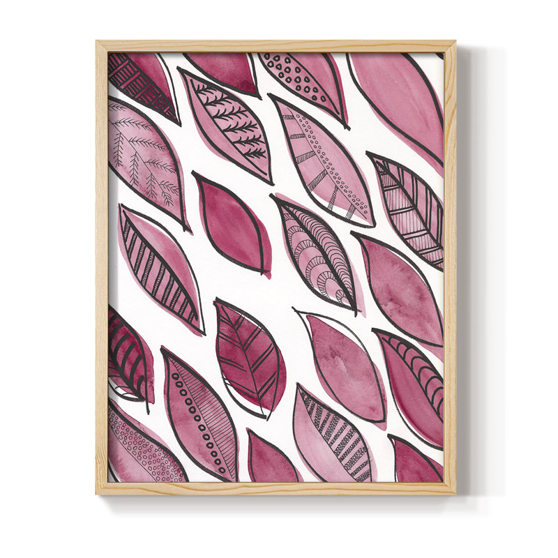 Reproduction encadrée de motifs de feuilles à motif III - bois massif, H 11 po x l 9 po