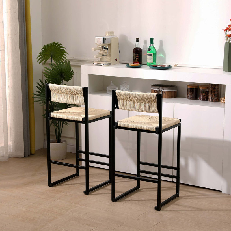 Ensemble de 2 tabourets de bar tissés à la main avec tabourets de bar à hauteur de comptoir, Beige