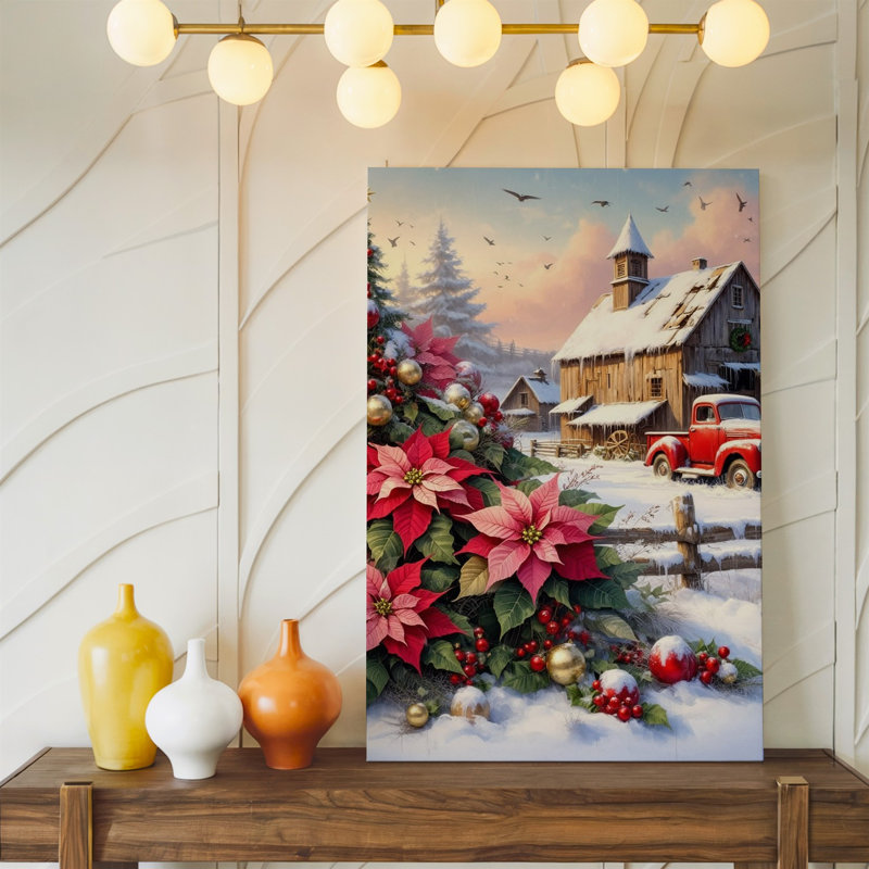 Toile, paysage d'hiver serein avec grange en bois rustique et art mural, H 20 po x l 16 po