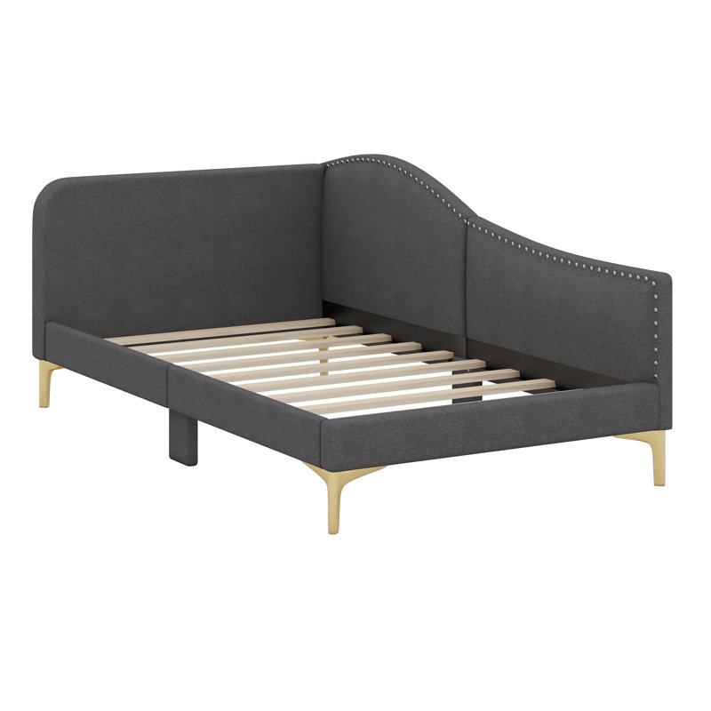 Aliccia Upholstered Daybed with Headboard and Armrest, Gray, Twin