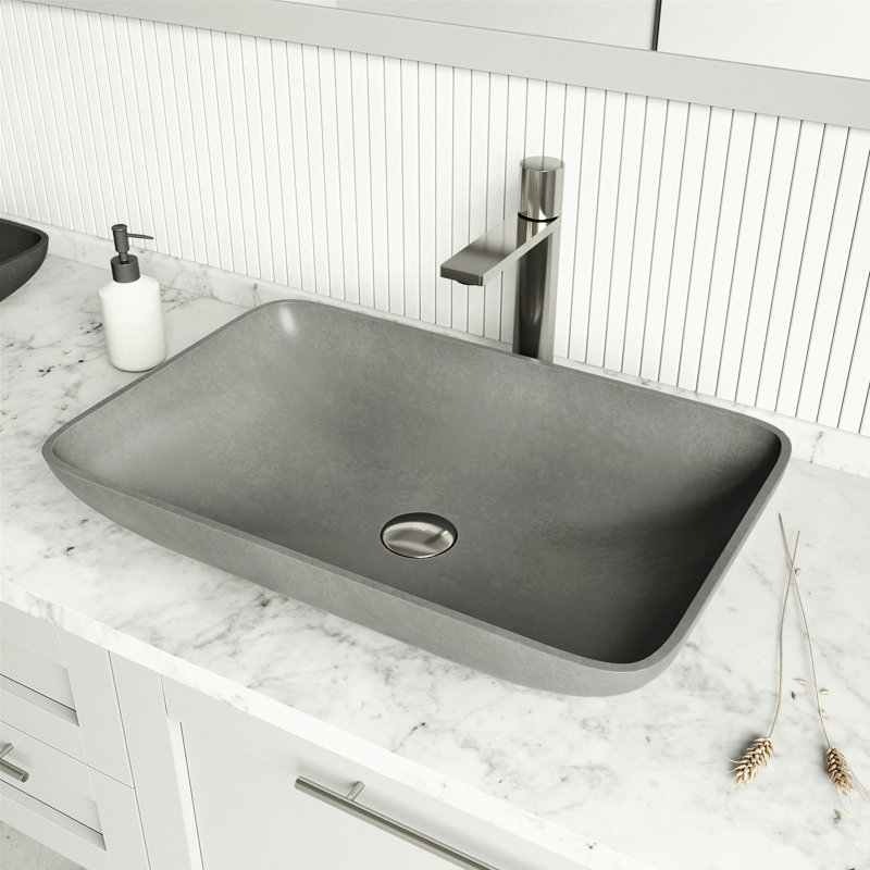 Lorca Gothic 22" L x 15" W x 5" H Gray Handmade Rectangular Vessel Bathroom Sink