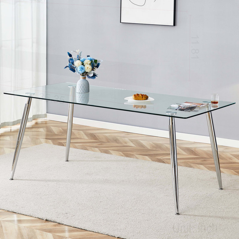 Bartlesville Metal Base Dining Table, Silver, 30.11"H x 47.24"L x 27.55"W
