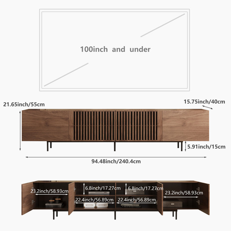 Premium Retro TV Unit & Stand for Living Room | Solid Wood TV Cabinet in 1.8m or 2.4m | Accommodates 75-100 Inch TVs | Large Storage & Cable Ports | Classic Walnut