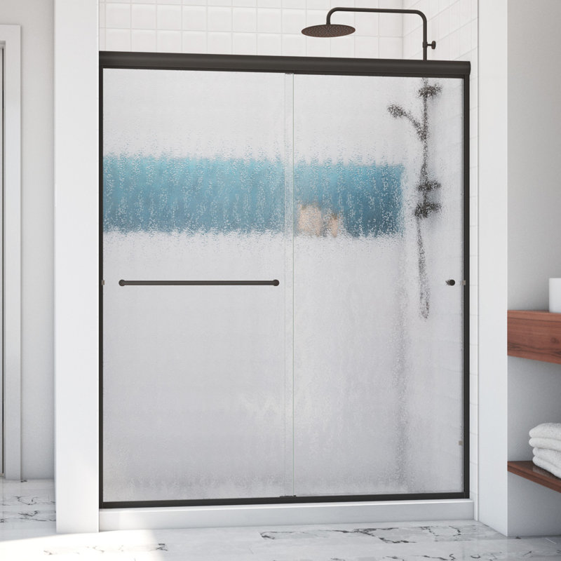 Ese - W x 76.375'' H Bypass Door Semi-Frameless Shower Door with, Anodized Oil Rubbed Bronze, Right Opening, Rain