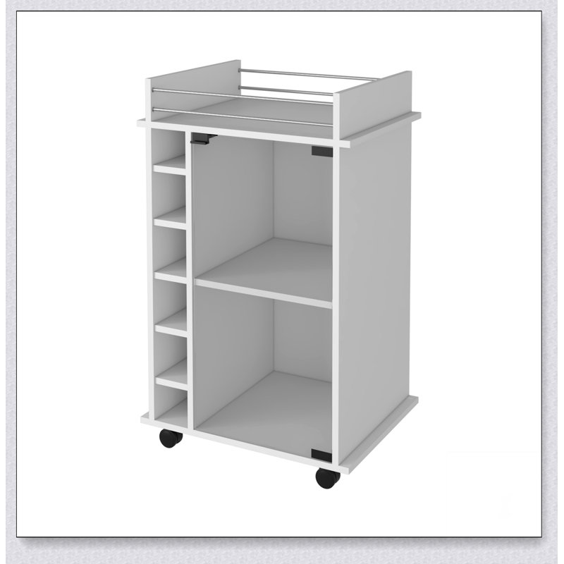 Savannah 6-Bottle 3-Shelf Bar Cart with Glass Door Cabinet and Metal Rails for Versatile Storage and Display, White
