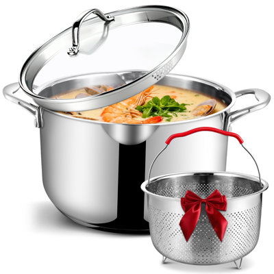 Marmite en acier inoxydable de 6 pte avec base en composite, y compris panier à friture, marmite pour soupe, ragoût et friture