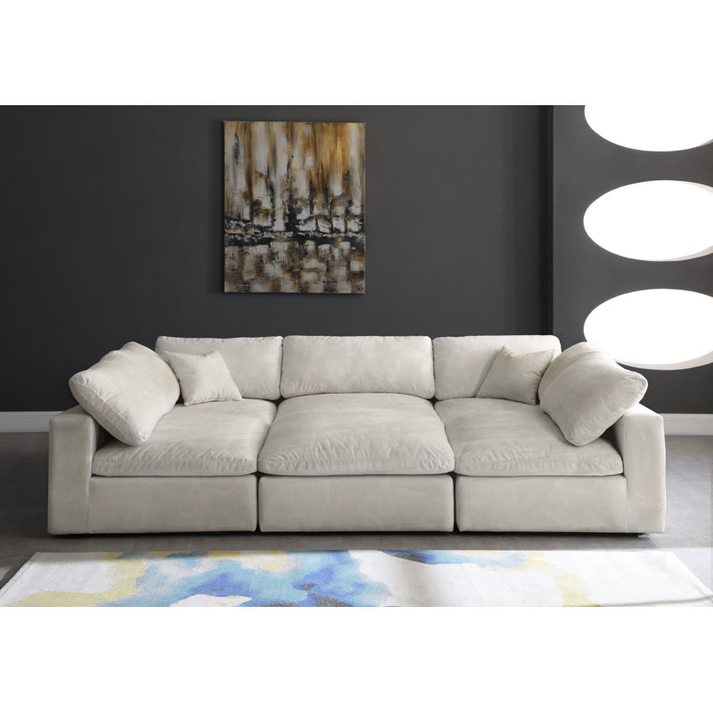 Canapé modulaire en velours réversible Cozy, Velours crème