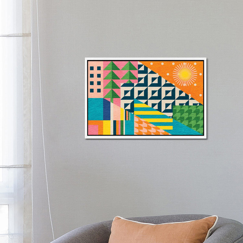 Sunshine Cityscape by Jen Du - Gallery-Wrapped Canvas Giclée on Canvas, White Floater Frame, 66.04 cm H x 45.72 cm W