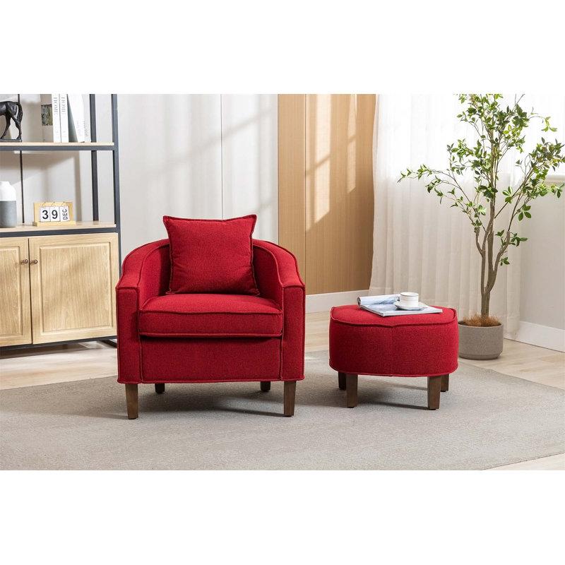 Confortable fauteuil d'appoint Mid-Century moderne avec repose-pieds pour la détente, Lin rouge