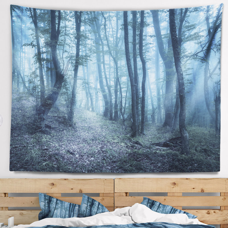 Paysage, paysage, brouillard, forêt, tapisserie, arbres, H 50 po x l 60 po