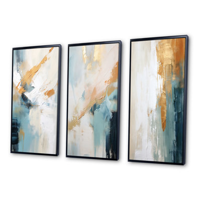 Blissful Solitude Abstract In Vintage Blue - Abstract Painting Art Set Of 3 Pieces