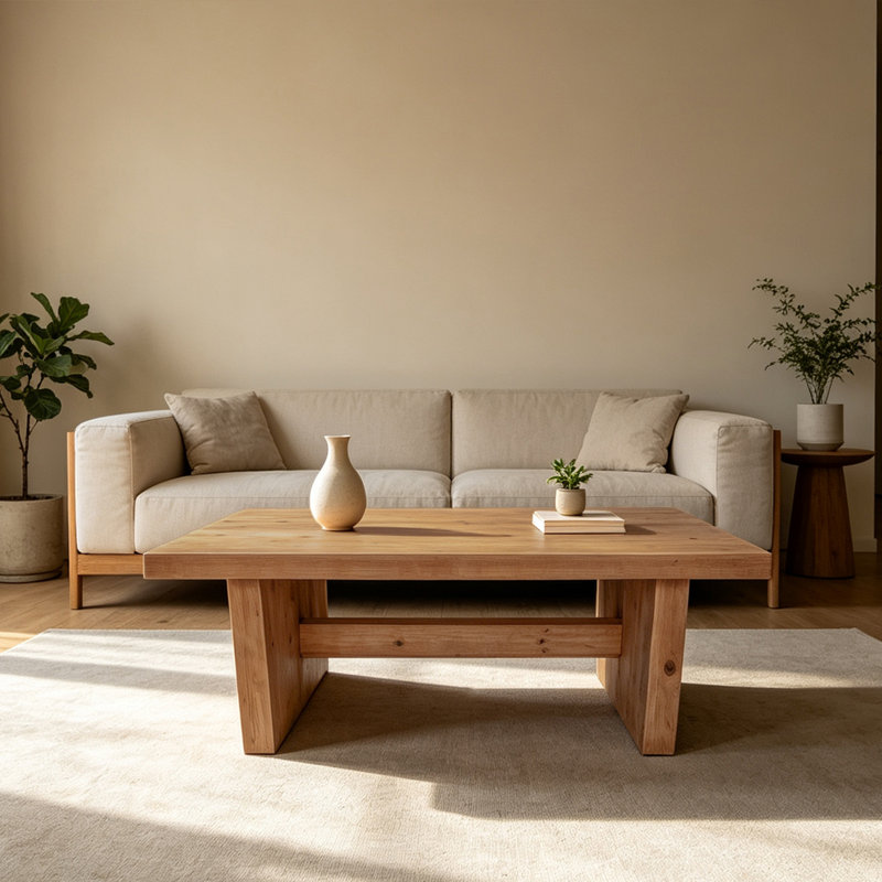 Table basse rectangulaire de 47,24 po en bois massif, table basse Wabi-Sabi à finition bois naturel pour salon, appartement et espace Tatami
