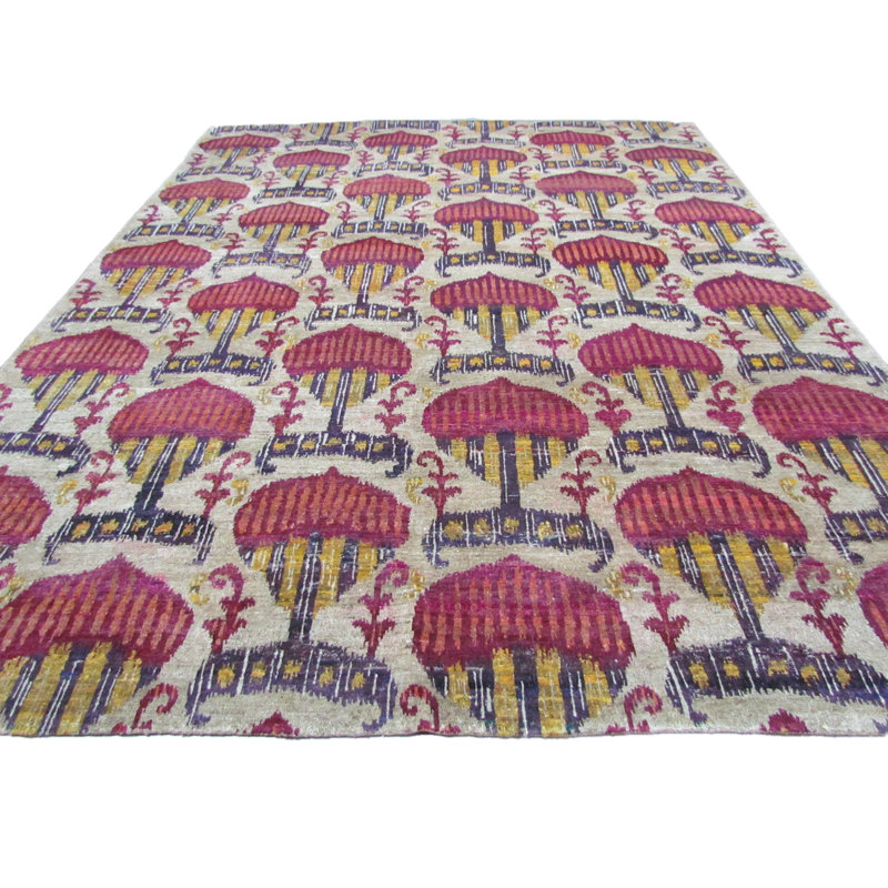 Rumi Ikat Hand-Knotted Silk Yellow/Red/Beige/Black Area Rug