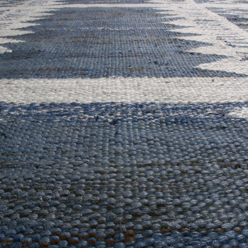 Rug & Kilim’S Scandinavian Navy Blue And Gray Art Silk Rug, Rectangle 10' x 14'