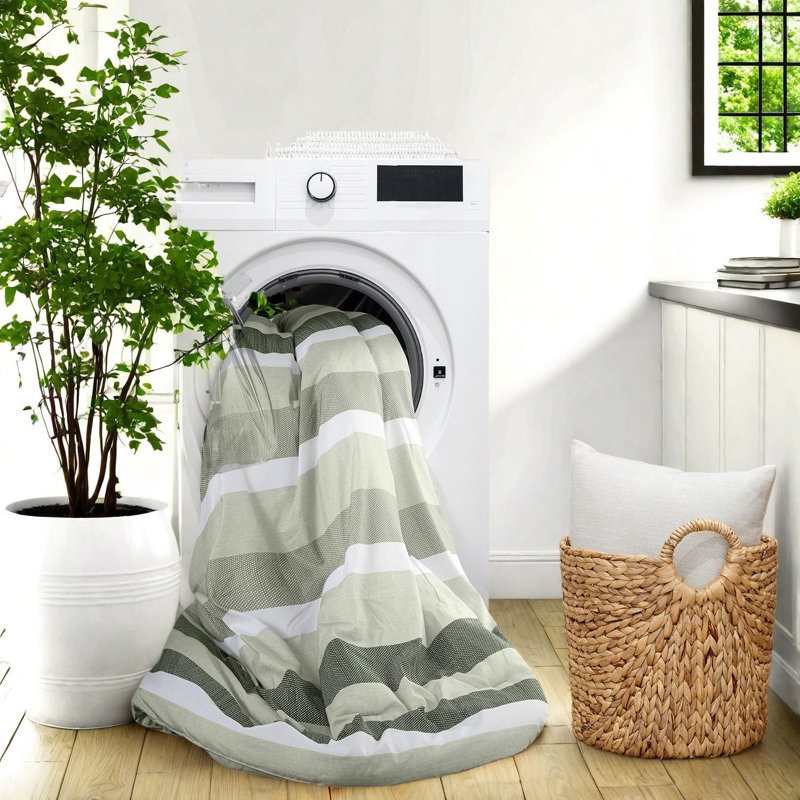 Ensembles de literie à rayures sauge de qualité supérieure, polyester confortable, utilisation toutes saisons