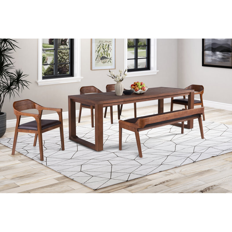 Aybri Drop Leaf Solid Wood Dining Set, 6 Pieces: Table,1 bench,4 Chairs