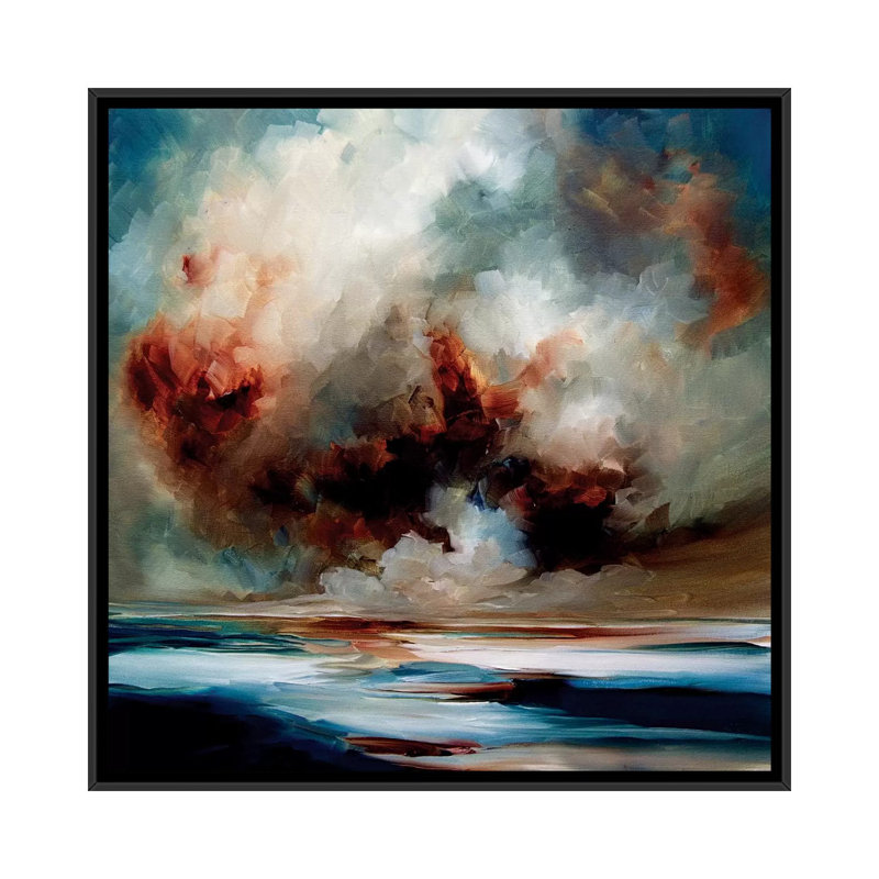 « energy heat », peinture sur toile tendue, H 18 po x l 18 po x P 1,5 po, Toile avec cadre noir, Pas de tapis