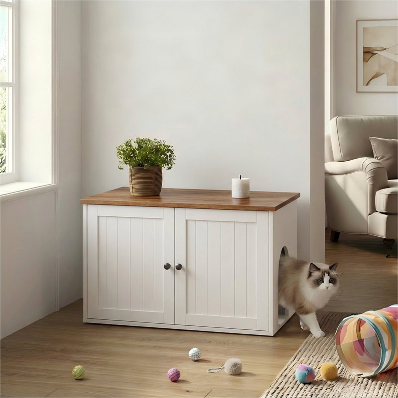 Armoire pour litière pour chat, ensemble pour chat super rapide, blanc et brun, Brown